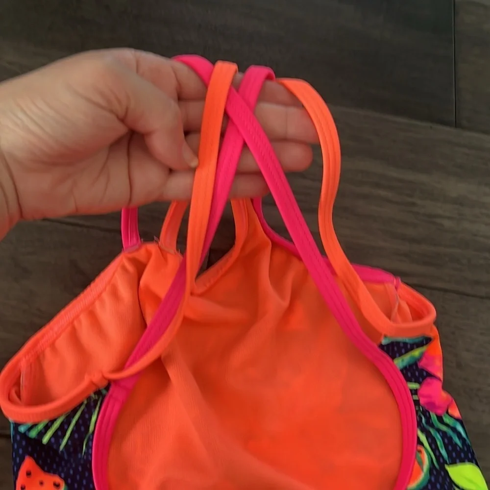 NWOT tropical low back crisscross strap asymmetrical top toddler swimsuit